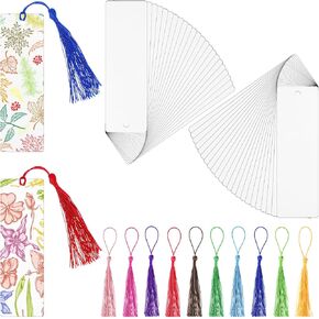 50 Pieces Sublimation Bookmarks Sublimation Blanks DIY Bookmarks Sublimation Bookmark Blank Heat Transfer Aluminum Metal Bookmarks with Hole and Colorful Tassels for Crafts Birthday Wedding Gift Tags