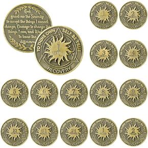 Kenning 14 PCS Coin Coin 1-11 Month 1 1 سنة لمدة 24 ساعة AA ميداليات التذكارية للصفاء الصفري رقائق الرمز الذكرى الرمزية للرجال للنساء هدية مجهولة الهوية ، برونزية ، البرونزية