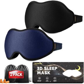 3D Blackout Sleep Mask (2 Pack) - Weighted for Enhanced Eye Comfort, Lash-Friendly, Reusable, Adjustable, Black/Pink Eye Mask/Blindfold for Travel/Yoga/Napping/Shifts/Meditation