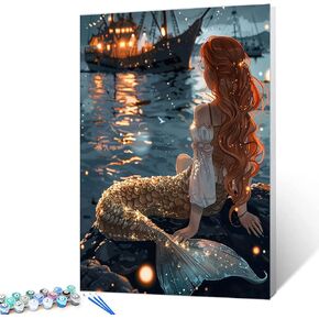 طلاء Tucocoo Lady Mermaid بواسطة أرقام أرقام للمبتدئين في المحيط الأميرة الطلاء بالأرقام البالغة Mermaid Girl of the Sea Gift for Friends and Family Home Gift Choice 16 × 20 بوصة (بدون إطار)