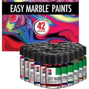 حزمة Marabu Easy Marble Basic - 42 لونًا ، طقم غمس المائية ، الطلاء ، تراجع المائي ، مجموعة طلاء رخام الماء
