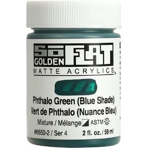 SoFlat Matte Acrylics by GOLDEN, Phthalo Green (Blue Shade), 2 fl. oz. Jar, Professional Acrylic Paint, Semi-Opaque