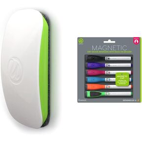 U Magnetic Brands Magnetic Dry Board Eraser ، سطح أسفل شعر ، 4.5 × 2.25 × 1 بوصة وعلامات محو جافة مغناطيسية منخفضة الرائحة مع محور ، ونقطة متوسطة ، وألوان متنوعة ، و 6 عمال-5202-24