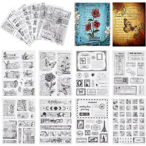 Globleland 8 Sheets Pintage Postage Postage Retro Retro Airfare Clear Stamps Butterfly Background Silicone Clear Stamp Seals Stamps Tramparent for DIY Scrapbooking Cards Making Photo Abrum