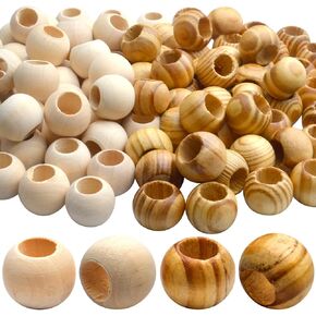 حبات خشبية ، 100 PCS غير مكتملة من الخشب ، حبات كبيرة من الخشب ، حبات خشبية طبيعية خشبية لسيارات الصرفيات التي تصنع المجوهرات ، ثقب 10 ملم