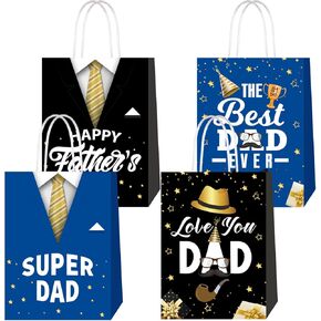Bomiloho 16pcs عيد الأب عيد الأب الأكياس الأزرق Happy Fead's Day Gift Paper Paper Paper For the Best Dad موضوع الحفلة اللوازم Goody Treat
