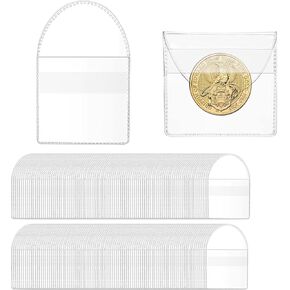 100 Pcs Single Pocket Coin Sleeves Collector, Individual Clear Plastic Sleeves Small Coin Holder Bags, Transparent Coin Pouch Single Coin Protector for Coins Jewelry Ring Earring