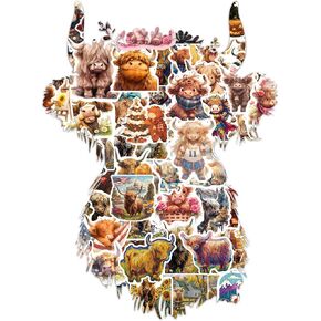 GTOTD Highland Cow Farm Animals (100 PCS) HOMES CARON COW COW COW COWNER MERCH Party Party Supplies Wall Room Decors Decals Vinyls for Laptop Waterbottle Phone للبالغين المراهقين.