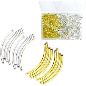 200PCS Curved Noodle Tube Spacer Beads, Brass, Gold & Silver, 25mm/1inch, Noodle Shape, Tube Beads for DIY Jewelry Making