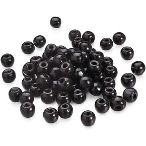 kissitty 200pcs مصبوغ طبيعي مصبوغ بالكرة خشبية سوداء حبات 10 ملم خشب فضفاضة خشب ناعم مع حفرة 3.5 ملم لصنع المجوهرات الحرفية DIY