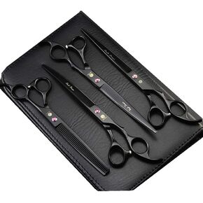 Purple Dragon 8 Inch Professional Pet Grooming Scissors Sets Dog Grooming Shear 1 Pc STRAIHT & 1 PcTHINNING & 2 Pcs Curved Scissors