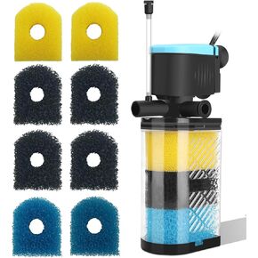 3-Stage Aquarium Filter & Replacement Sponges Set (Including 2 x Fine Sponge, 2 x Coarse Sponge & 4 x Carbonized Sponge)