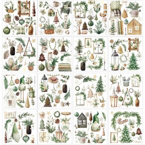 Discipreath 16 Sheets Rustic Christmas Ruct على عمليات نقل الحرف اليدوية شجرة الزهور الجوارب الجوارب الجوارب ، فرك على الشارات على شارات مظروف الألبان الخشبية ، 5.9x5.9 '(نمط بوهو)