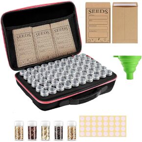 60 Slot Seed Organizer Storage Box with 10PCS Seed Envelopes, Sturdy Plastic Storage Containers, Label Stickers, Funnel for Flower, Vegetable Plants Garden