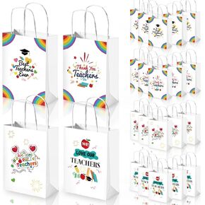 Lancu 24pcs أشكر حقائب الهدايا لتقدير المعلم للمعلمين ، شكرًا لك حقائب ورقية مع مقابض Goodie Candy Treat Bag بكميات كبيرة (أسلوب لطيف)