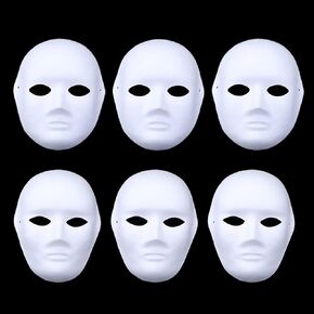 GSHLLO 6 Pcs DIY Full Face Masks Cosplay Masquerade Mask Paintable Blank Masks White Craft Masks Dance Party Halloween Masks for Party