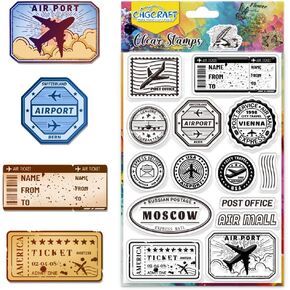 CHGCRAFT Vintage Travel Airmail Stamps Clear Stamps Airplane Tickets Transparent Silicone Stamps Silicone Stamps for Card Making Decor DIY Scrapbooking Album Decor Paper Craft