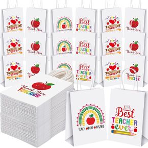 SABARY 100 PCS تقدير المعلم هدية الأكياس الأكياس تقدير الأكياس الهدايا بأكياس الهدايا ، شكرًا لك حقائب الهدايا على أي وقت مضى حقائب المعلمين لأكياس المعلمين لتوفيات تقدير المعلم (ببساطة نمط)