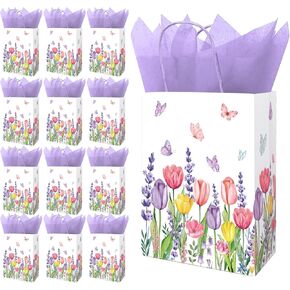 fysuimu 24pcs زنبق زنبرك الزنبق لافندر الأزهار الأزهار الأكياس مع 30 ورقة الأنسجة الأنسجة الورق الأنسجة المائية الفراشة حقيبة مع مقابض حلوى جيدة لحفلات عيد الميلاد