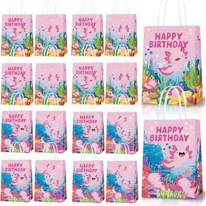 RGREGL 16PCS AXOLOTLES Party Favor Bag for Birthday Party Supplies Caldy Treat Pags Pink Goodie Bag Cupcake Cookie Axolotles Hight