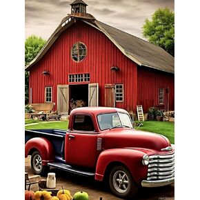 Hmdiimge Farm Red Truck and Tree Diamond Painting Kits ، 5D Diamond Painting ، DIY Full Round Diamond Art Gemstone Cross Kit 12x16 Inch