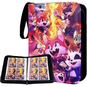 504 ألبوم Collector Leaf Collector من الوجهين 4 Pocket Card Binder Advanced Zipper Card Card Device TCG Sports Trading Card Binder （Cartoon Style） (4-Color-504)