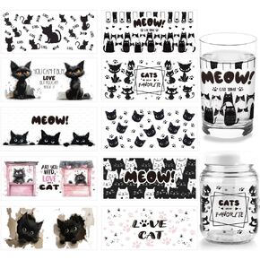 arricraft 10 Sheets Black Cat UV DTF Cup Wrap for 16OZ Glass, are You Need is Love and a Cat Rub on Decals Cartoon Animal Transfer Stickers for DIY Bottles Cat Food Container Women