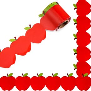 AWIZOM 99 Feet Red Apple Bulletin Board Borders Red Apples Scalloped Border Trim Fruit Classroom Decorations for Chalkboard Homeschool Blackboard Back to School Theme Classroom Decor,3 Rolls