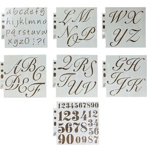 Boutique Calligraphy Stencil Template Kit - 7 Reusable Pieces Includes Lettering Upper and Lowercase Both Large Small, Numbers, Punctuation,
