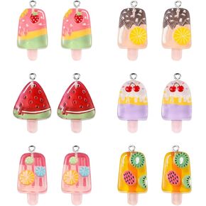 Danlingjewelry 24pcs 6 أنماط راتنج Ice Iolly سحر الآيس كريم مع فاكهة سحر الطعام المقلدة اللطيفة لصنع الحرف المجوهرات