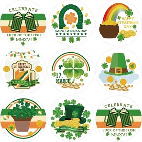 ملصقات يوم St Patricks ، 1 Roll 500pcs ملصقات St Patricks للأطفال ، ملصقات Shamrock للأظرف الهدايا لحفلات التزويد بالهدايا الأيرلندية