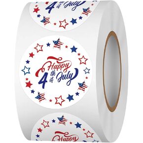 Patriotic Stickers Roll, 500Pcs 1.5 inch Happy 4th of July Star American Flag Label for Independence Day Memorial Day Decorations Patriotic Decor Party Supplies