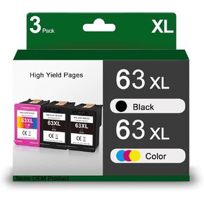 63XL Ink Cartridges Combo Pack Replacement for HP Ink 63 XL 63xl Ink Works with OfficeJet 3830 4650 4655 5255 5258 5200 Envy 4510 4520 4511 DeskJet 1110 3630 Printer (2 Black+1 Tri-Color 3-Pack)