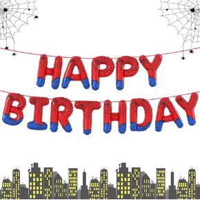 Spider Theme Happy Birthday Balloons Letters Party Decorations Happy Birthday Banner Balloons Party Decorations Supplies for Boy or Girl