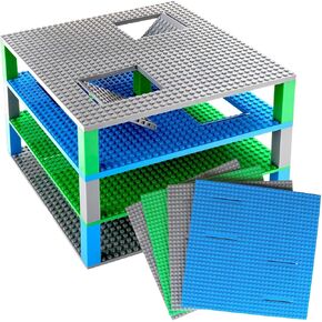 Briks بدقة متوافقة مع اللوحات القابلة للتكديس Lego Classic Trap & Gap ، متوافقة بنسبة 100 ٪ مع جميع العلامات التجارية الرئيسية ، الأزرق ، الأخضر والرمادي ، 4 حزمة ، قاعدة 2 ، 2 Trap Door و Gap ، 15 standers ، 10 × 10 بوصات