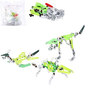 Kidzlane Dino Erector Sets for Kids - Metal Building Kit - Big STEM Educational Engineering Toy - Multi-Color Steel Blocks - Dino Toys Gifts for Boys & Girls - STEM Building Kit - Set of 3
