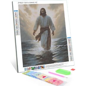 TUTUMAY21 Jesus in The Storm Religious God Diamond Painting Kits, Jesus Walked on Water Diamond Art for Adults, DIY 5D Full Drill Diamond Painting, for Fashion Home Interior Decor, Gifts 30x40cm