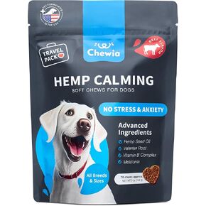 Hemp Сalming Сhews for Storms, Separation, Fireworks, Vet Visits, Travel, Grooming - 70 Treats (Beef Flavor) - Travel Pack