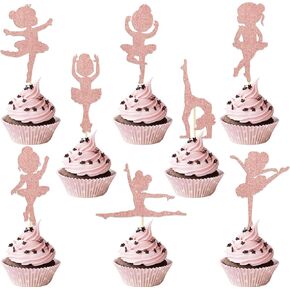 24pcs ballerina cupcake topper dance ballet girl cupcake chicks for ballerina عيد ميلاد ديكورات حفل زفاف طفل استحمام عيد ميلاد ديكور الكعكة علامة الذهب الورد بريق