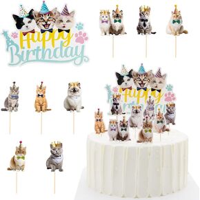 Knana 25pcs Cat Cake Toppers Cat Cake Decorations Cat Cupcake Topcake Cat موضوع زخارف عيد ميلاد الحفلات اللوازم