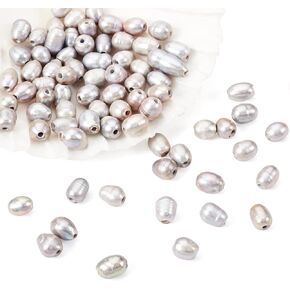 100pcs حبات لؤلؤة المياه العذبة 1.8 ملم حفرة كبيرة حبات لؤلؤة 7-10 ملم البيضاوي البيض البيض البيضاء حبة فضفاض