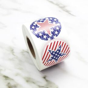 1.5 Inch Independence Day Patriotic Stickers, 500 Pieces Glitter Star Stickers Roll for 4th of July Decorations Self Adhesive Tag Seals Patriotic Party Envelopes Supplies