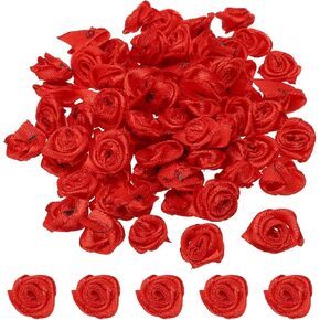 Patikil 0.6 "Mini Satin Ribbon Roses ، 50 PCS Tiny Fabric Flowers Ebellishments Rosettes for DIY Wedding ، White