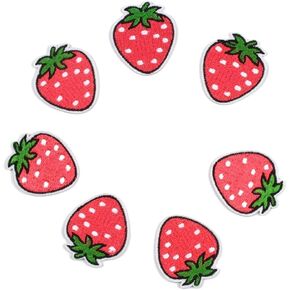 12 PCS Pink Strawberry Patches Patches Embroidered Iron على بقع بقع فاكهة لطيفة خياطة على بقع الملابس للسترات على ظهر الظهر.