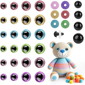 244pcs عيون السلامة للكروشيه ، 12-35mm 3d القمر السلامة عيون وأنوف ، عيون لامعة لحيوانات الكروشيه DIY دمى الدب الحرف الحيوانات