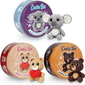 Cookie Box Crochet Kits for Beginners - Koala Coal, Bear Charlie, Bear Bruno - Bundle