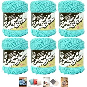 Bulk Buy: Lily Sugar'n Cream Yarn 100% Cotton Solids and Ombres (6-Pack) Medium #4 Worsted Plus 5 Lily Patterns (Seabreeze 01201)