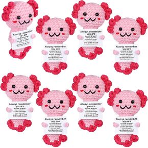 yousoontic 8 pack pack crochet eximents ، يدويًا ، الكروشيه العاطفي ، يدعم السلحفاة الهدايا الفلامنغو axolotl مع بطاقات التأكيدات للنساء زملاء العمل المعلمين (Axolotl إيجابية)
