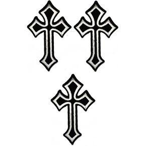 مجموعة تصحيح Umama من 3 تقاطع مطرزة على التصحيح Celtic Gray Cross القوطية القوطية القوطية في القرون الوسطى خياطة الحديد على بقع ملابس ملابس مصنع قبعة جينز خياطة التآكل ديي ، مزيج اللون ، 4x2.4 بوصة