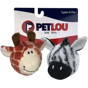 Pet Lou Ez Speceaky Ball Twin Pack - Giraffe و Zebra ، ارتفاع 4 بوصة